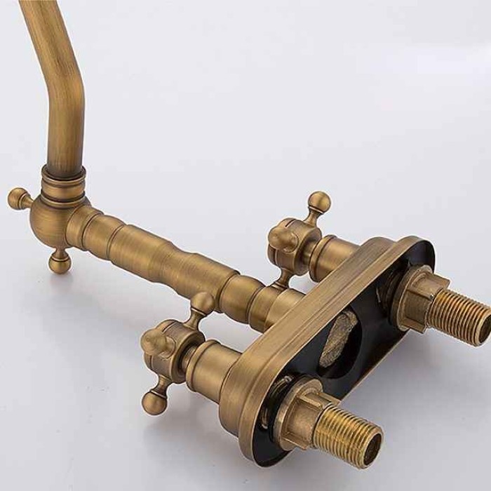 Antique Brass Centerset Faucet Two Handle, 360° Swivel Cross Knobs, Basin Mixer Tap Three Holes, Swivel Centerset Bathroom Sink Faucet