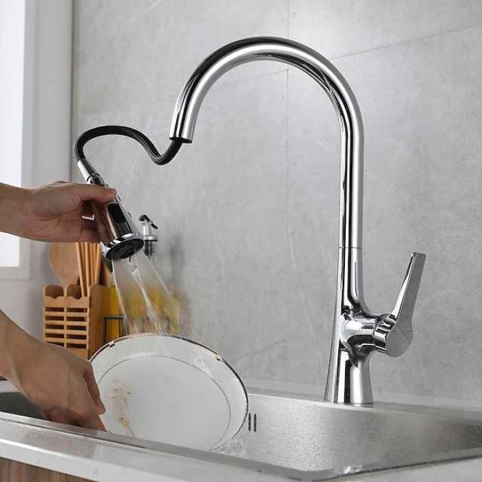 Kitchen Faucet with Sprayer,Pull-out 3-Function Button Design Single Handle One Hole Tall High Arc Modern Contemporary Kitchen Taps