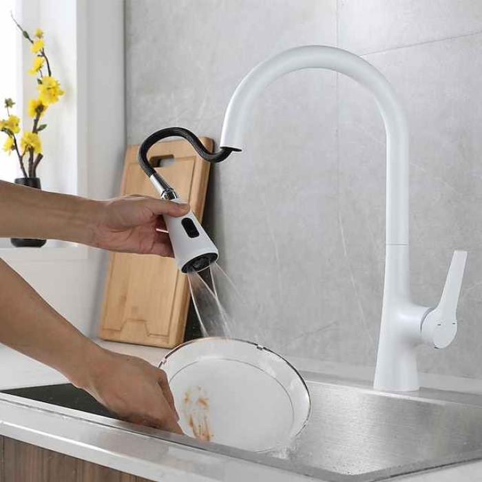 Kitchen Faucet with Sprayer,Pull-out 3-Function Button Design Single Handle One Hole Tall High Arc Modern Contemporary Kitchen Taps