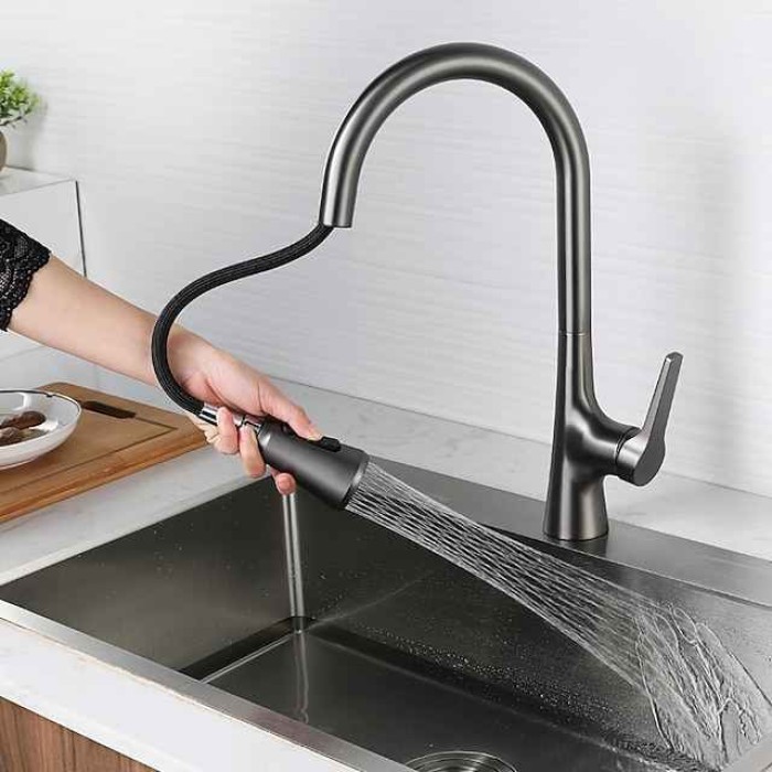 Kitchen Faucet with Sprayer,Pull-out 3-Function Button Design Single Handle One Hole Tall High Arc Modern Contemporary Kitchen Taps