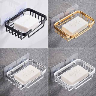 2pcs Soap Box Hole Free Space Aluminum Soap Box Soap Basket Soap Support Net Drainage Suction Cup Wall Hanging Storage Bathroom Soap Rack