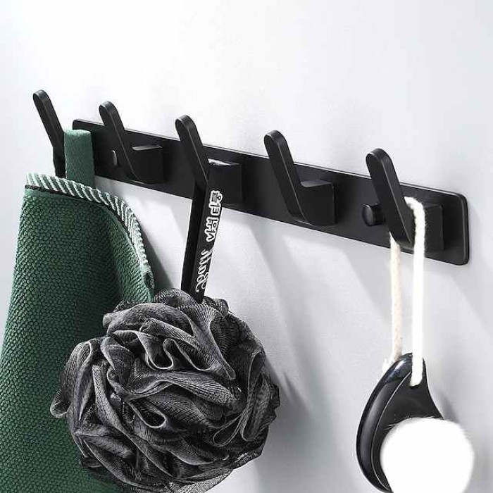 Coat Hooks Rack Wall Mounted, Heavy Duty Stainless Steel Matte Black Coat Hanger for Towel Bag Clothes Hat, 5 Hooks