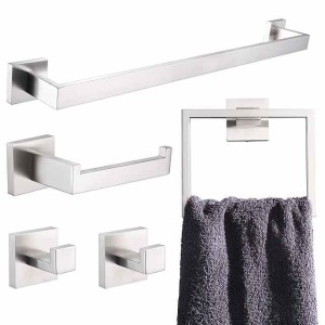 5 Pieces Bathroom Hardware Accessories Set Matte Black Towel Bar Set 2-Hooks Toilet Paper Holder Towel Ring Wall Mounted Stainless Steel 24-Inch Gold Brushed Nickel Chrome