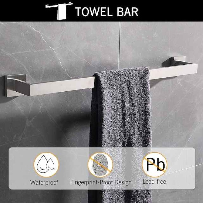 5 Pieces Bathroom Hardware Accessories Set Matte Black Towel Bar Set 2-Hooks Toilet Paper Holder Towel Ring Wall Mounted Stainless Steel 24-Inch Gold Brushed Nickel Chrome