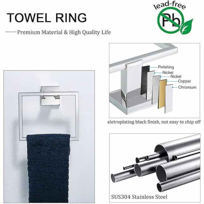 5 Pieces Bathroom Hardware Accessories Set Matte Black Towel Bar Set 2-Hooks Toilet Paper Holder Towel Ring Wall Mounted Stainless Steel 24-Inch Gold Brushed Nickel Chrome