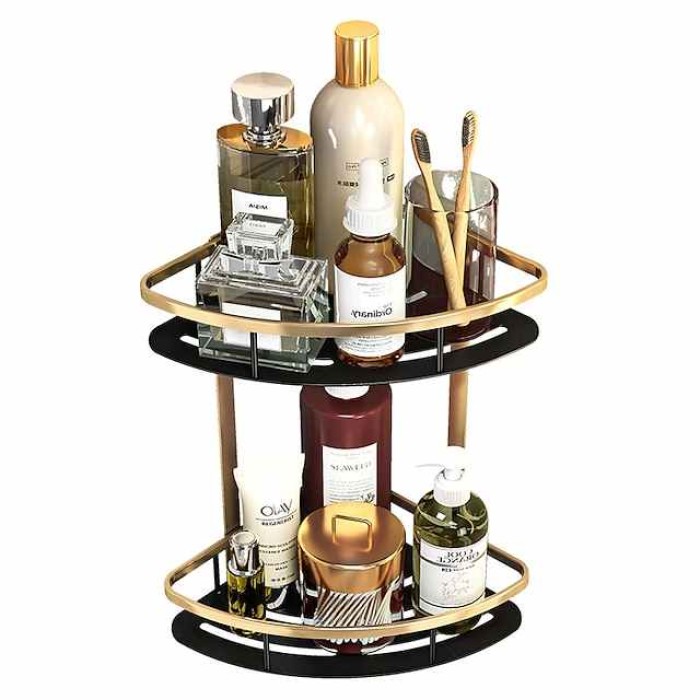 Bathroom Corner Shelf Bathroom Shower Caddy Organizer for Kitchen Toilet No Drilling 2-tier Bathroom Corner Shelves Shower Caddies(Black&Golden)