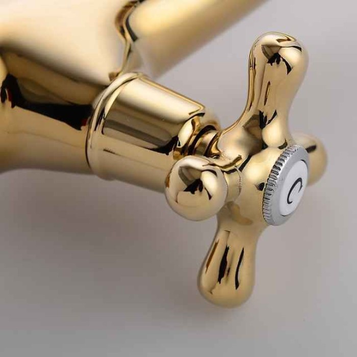 Brass Bathroom Sink Faucet,Centerset Ti-PVD Centerset Two Handles One Hole Bath Taps with Cold and Hot Switch