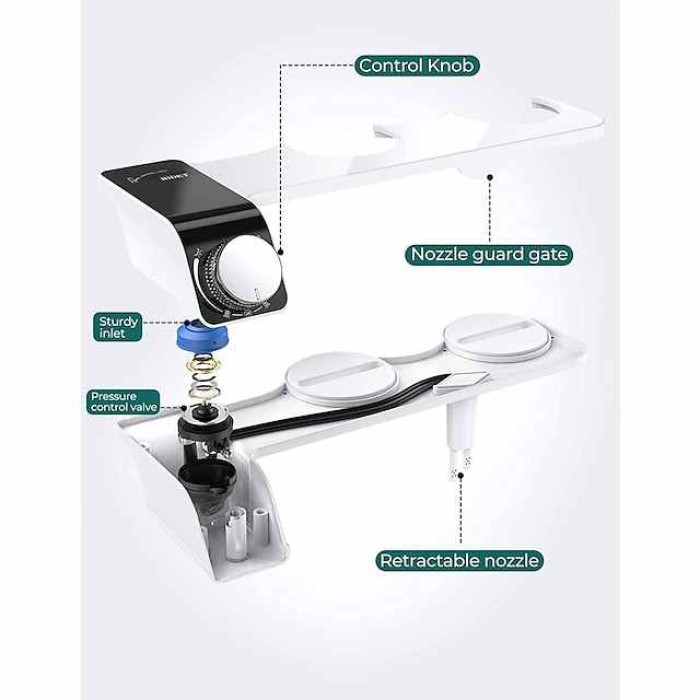 Bidet Attachment for Toilet - Self Cleaning Dual Nozzle, Non-Electric Bidet, Warm Fresh Water Bidet Sprayer With Pressure Controls