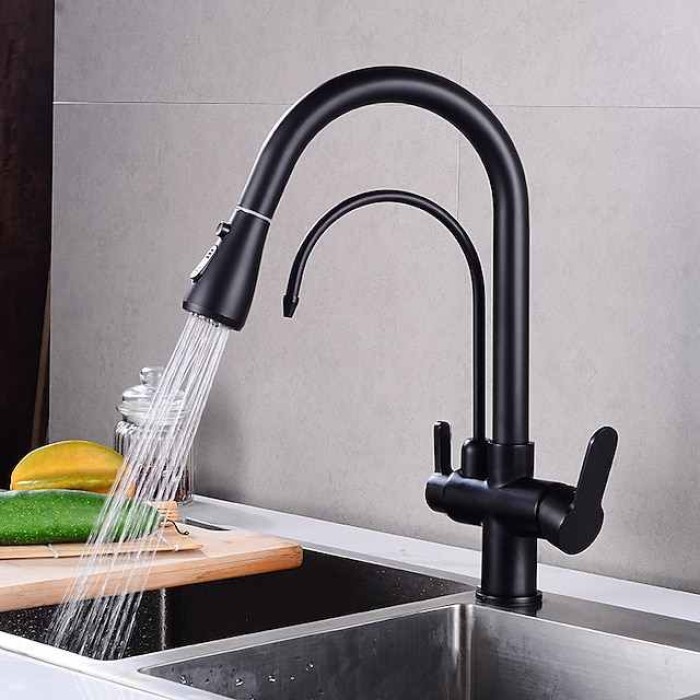 Kitchen faucet - Two Handles One Hole Electroplated / Painted Finishes Pull-out / Pull-down / Tall / High Arc / Purified water Centerset Modern Contemporary Kitchen Taps