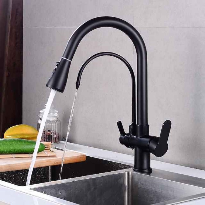 Kitchen faucet - Two Handles One Hole Electroplated / Painted Finishes Pull-out / Pull-down / Tall / High Arc / Purified water Centerset Modern Contemporary Kitchen Taps