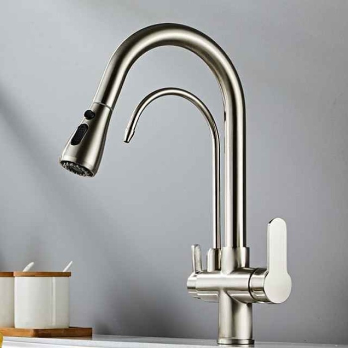 Kitchen faucet - Two Handles One Hole Electroplated / Painted Finishes Pull-out / Pull-down / Tall / High Arc / Purified water Centerset Modern Contemporary Kitchen Taps