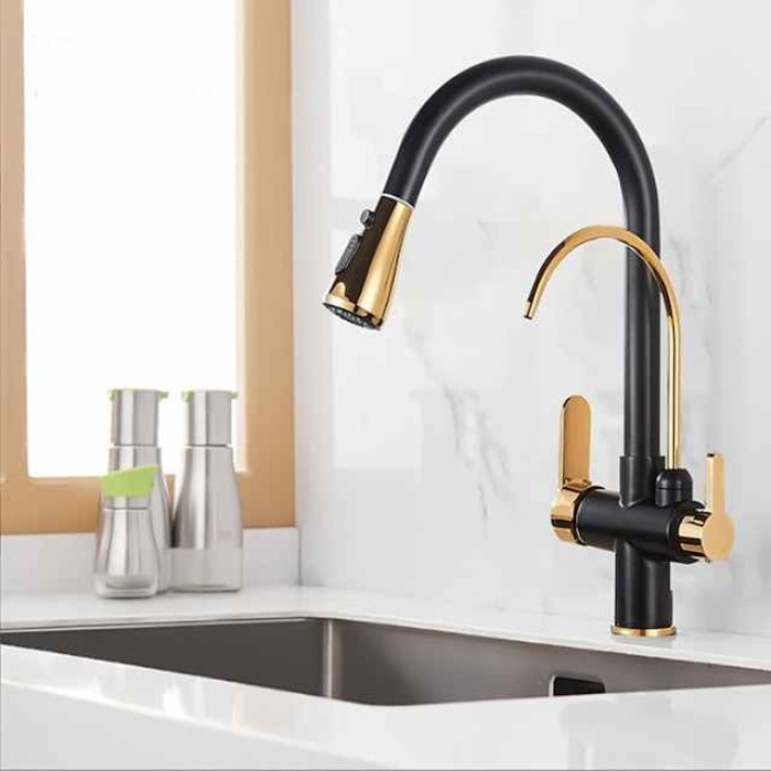 Kitchen faucet - Two Handles One Hole Electroplated / Painted Finishes Pull-out / Pull-down / Tall / High Arc / Purified water Centerset Modern Contemporary Kitchen Taps