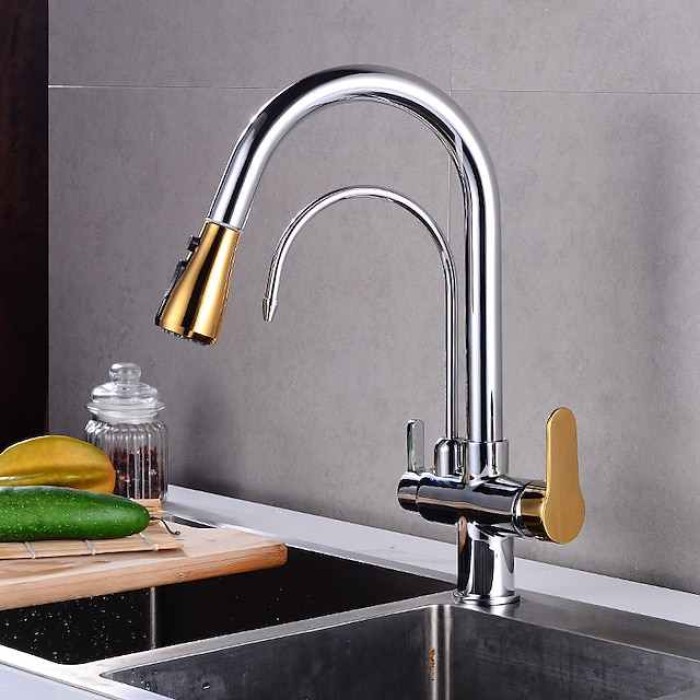 Kitchen faucet - Two Handles One Hole Electroplated / Painted Finishes Pull-out / Pull-down / Tall / High Arc / Purified water Centerset Modern Contemporary Kitchen Taps