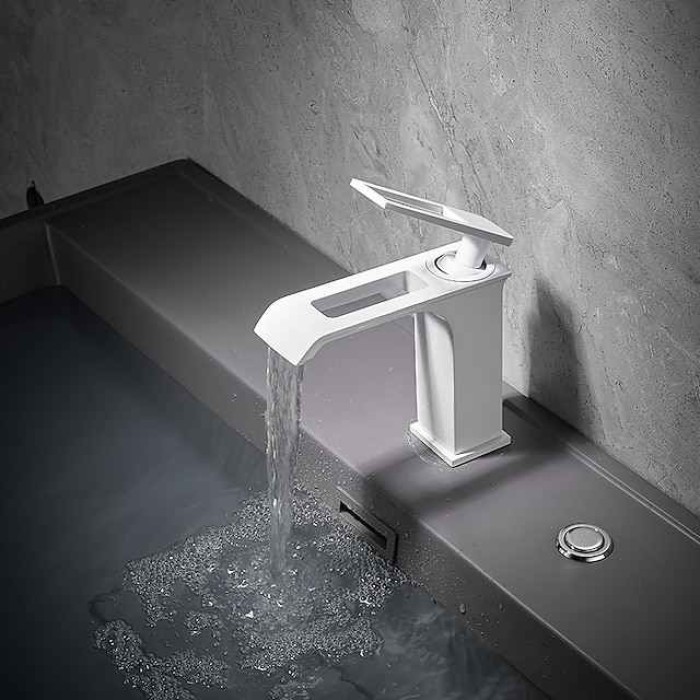 Bathroom Sink Faucet - Waterfall Electroplated / Painted Finishes Centerset Single Handle One HoleBath Taps