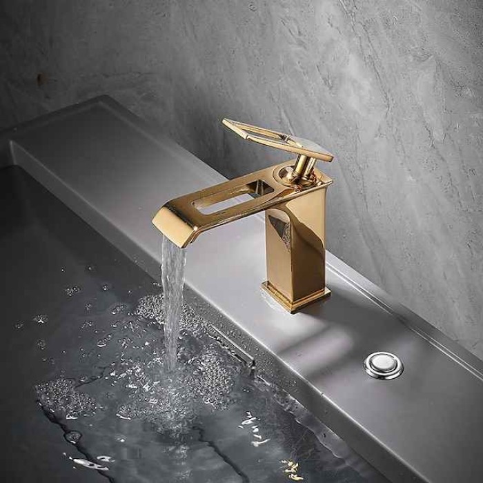 Bathroom Sink Faucet - Waterfall Electroplated / Painted Finishes Centerset Single Handle One HoleBath Taps