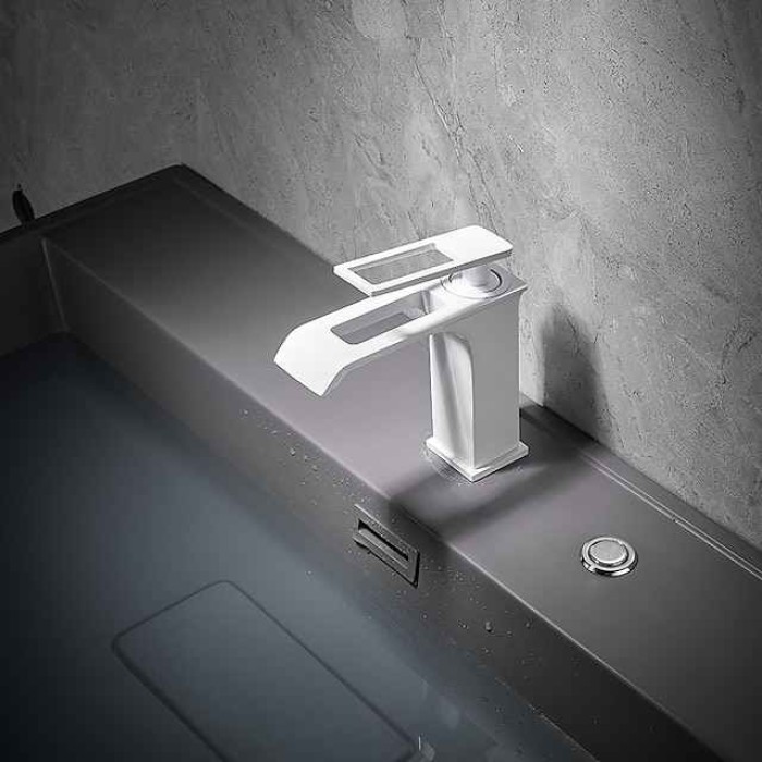 Bathroom Sink Faucet - Waterfall Electroplated / Painted Finishes Centerset Single Handle One HoleBath Taps