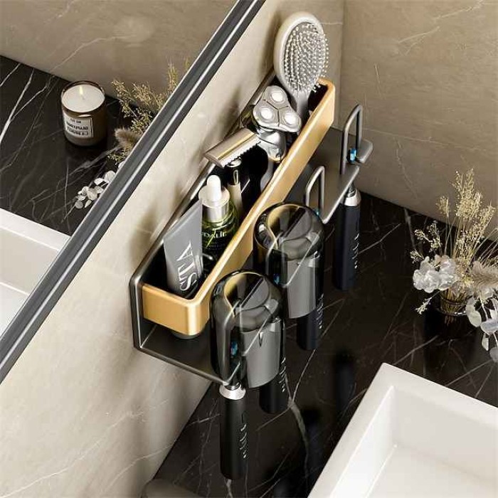 Toothbrush Holder Wall Mounted,Space Aluminium Black&Golden Toothbrush Rack Set for Bathroom Storage