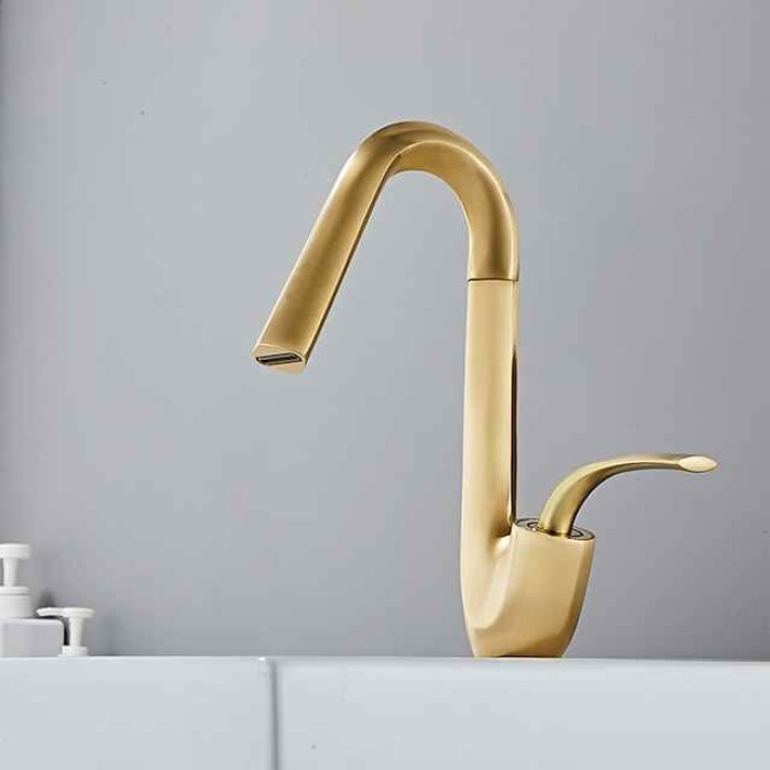 Bathroom Sink Faucet,Brass High Arc Waterfall Brushed and Painted Finishes Single Handle One Hole Bath Taps