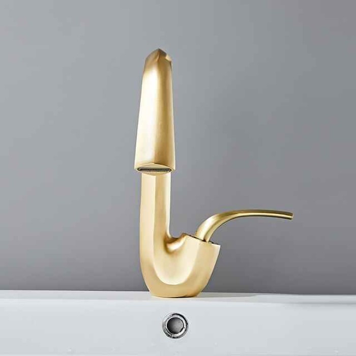 Bathroom Sink Faucet,Brass High Arc Waterfall Brushed and Painted Finishes Single Handle One Hole Bath Taps