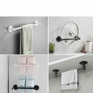 Non Perforated Towel Rack Bathroom Rack Space Aluminum Black Wall Hanging Round Bottom Single Pole Double-Layer Towel Bar