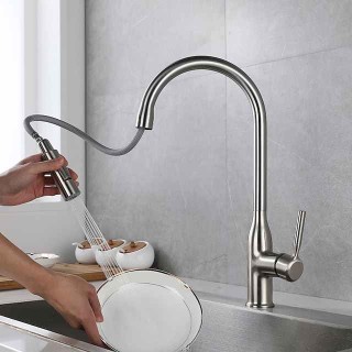 Kitchen faucet - Single Handle One Hole Nickel Brushed / Electroplated / Painted Finishes Pull-out / Pull-down / Standard Spout / Tall / High Arc Centerset Modern Contemporary Kitchen Taps