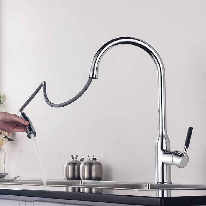 Kitchen faucet - Single Handle One Hole Nickel Brushed / Electroplated / Painted Finishes Pull-out / Pull-down / Standard Spout / Tall / High Arc Centerset Modern Contemporary Kitchen Taps