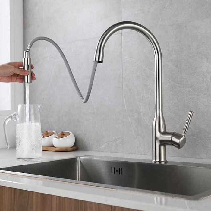 Kitchen faucet - Single Handle One Hole Nickel Brushed / Electroplated / Painted Finishes Pull-out / Pull-down / Standard Spout / Tall / High Arc Centerset Modern Contemporary Kitchen Taps