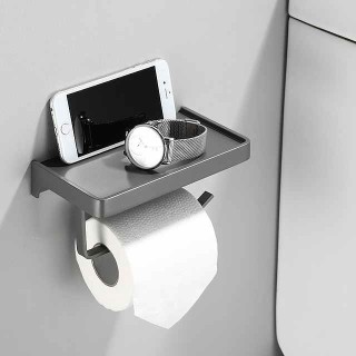 Bathroom Toilet Paper Holder Black Silver Gold Tissue Phone Rack Wall Mounted Space Aluminum WC Shower Paper Holder with Shelf