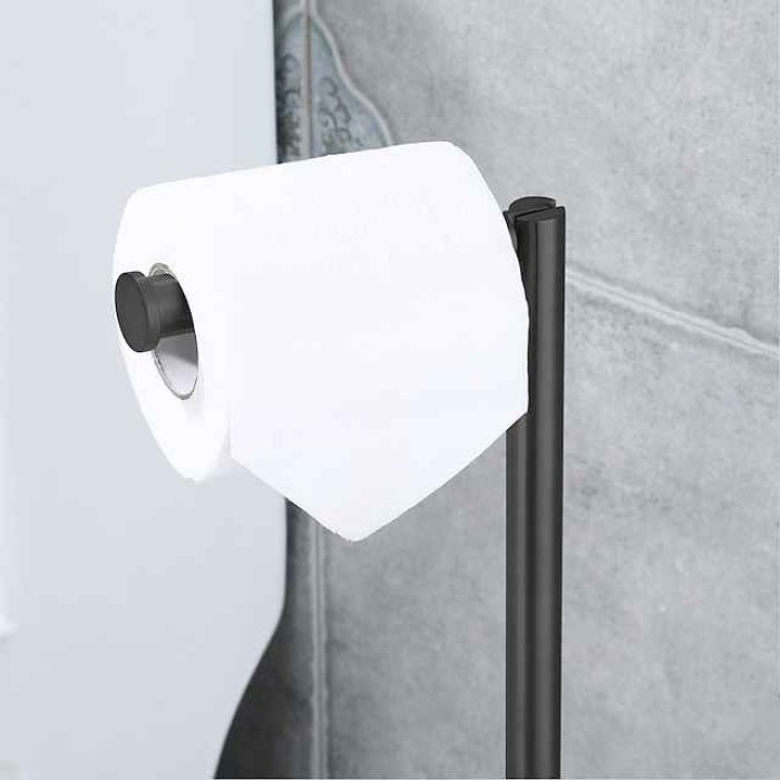 Free Standing Toilet Paper Holder Stand with Marble Base,304 Stainless Steel Rustproof Tissue Roll Holder Floor Stand Storage for Bathroom (Chrome)