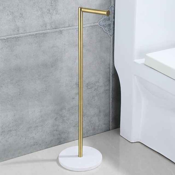 Free Standing Toilet Paper Holder Stand with Marble Base,304 Stainless Steel Rustproof Tissue Roll Holder Floor Stand Storage for Bathroom (Chrome)