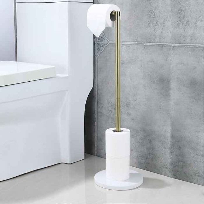 Free Standing Toilet Paper Holder Stand with Marble Base,304 Stainless Steel Rustproof Tissue Roll Holder Floor Stand Storage for Bathroom (Chrome)