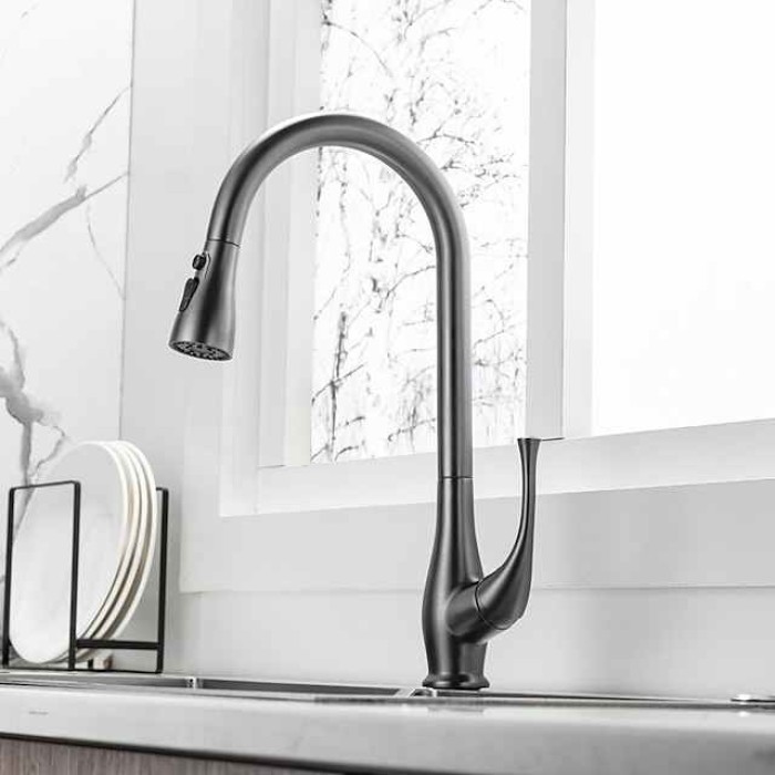 Kitchen Faucet with Pull-out Spray,Single Handle One Hole Nickel Brushed / Electroplated Pull-out / Pull-down / Standard Spout / Tall / High Arc Centerset