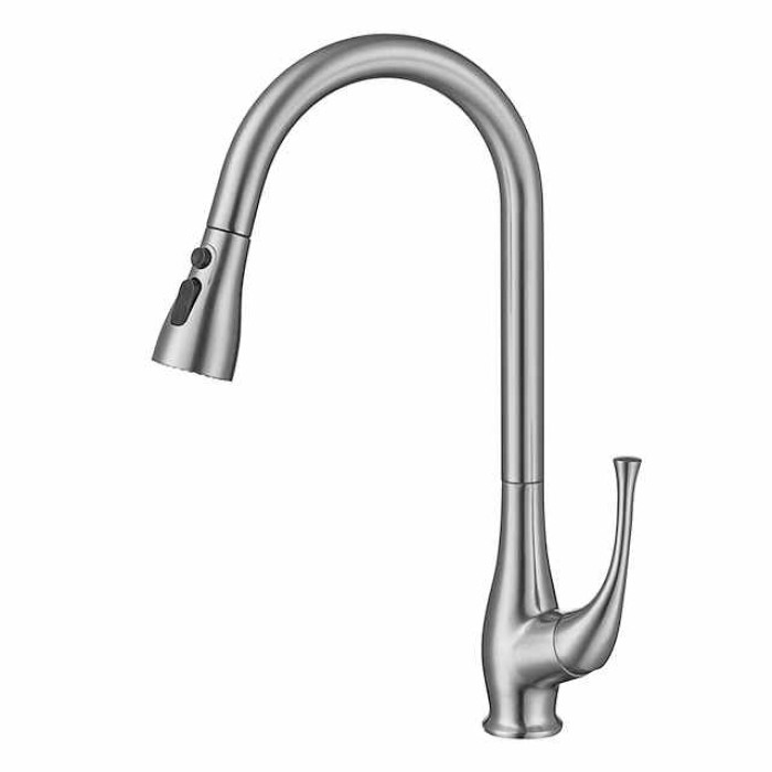 Kitchen Faucet with Pull-out Spray,Single Handle One Hole Nickel Brushed / Electroplated Pull-out / Pull-down / Standard Spout / Tall / High Arc Centerset