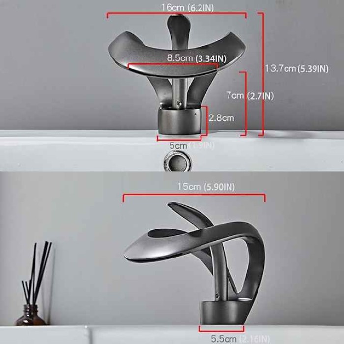 Bathroom Sink Faucet Waterfall Spout, Brass Mixer Basin Taps, Single Handle One Hole Bath Taps Painted Finishes Tall Body Modern Style