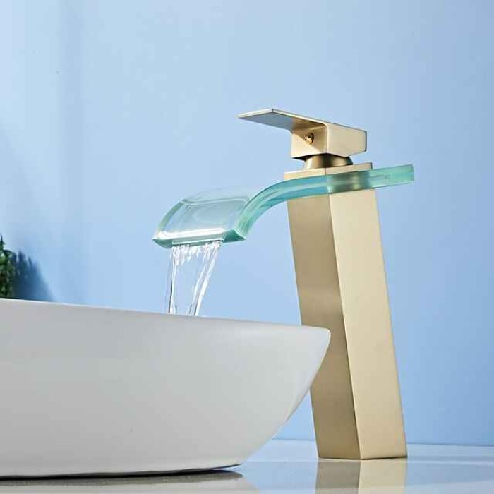 Bathroom Sink Faucet - Waterfall Nickel Brushed Centerset Single Handle One HoleBath Taps