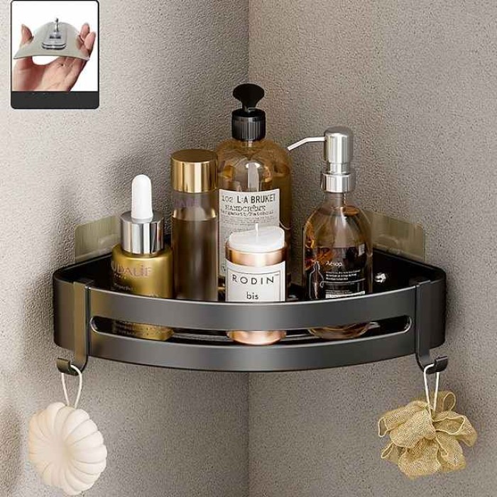 Black Bathroom Shelf Bathroom Non Perforated Toilet Toilet Washstand Shower Room Wall Hanging Storage Triangle Basket