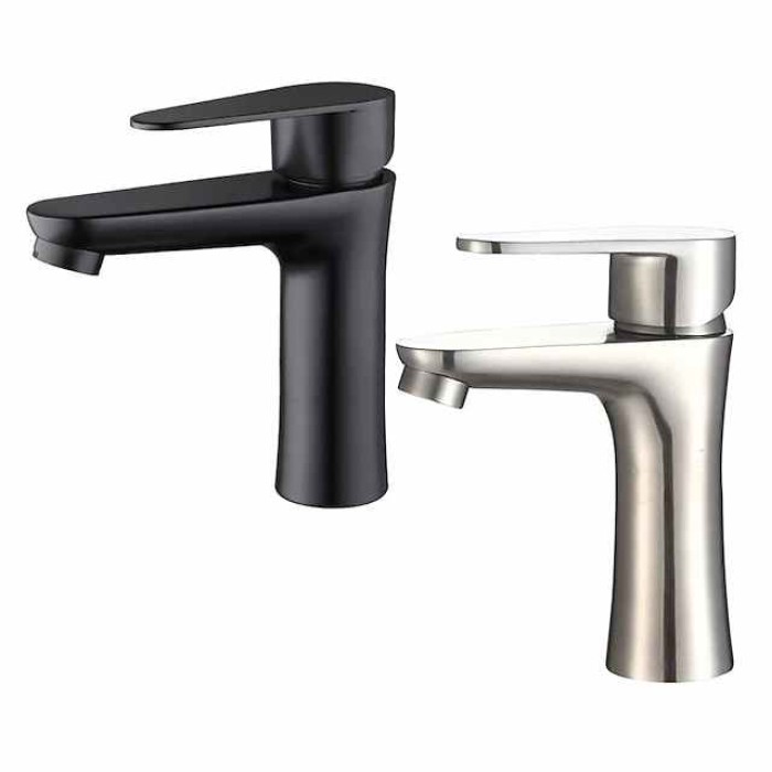 Bathroom Sink Faucet,Stainless Steel Matte Black/Nickel Brushed Single Handle One Hole Bath Taps with Hot and Cold Switch