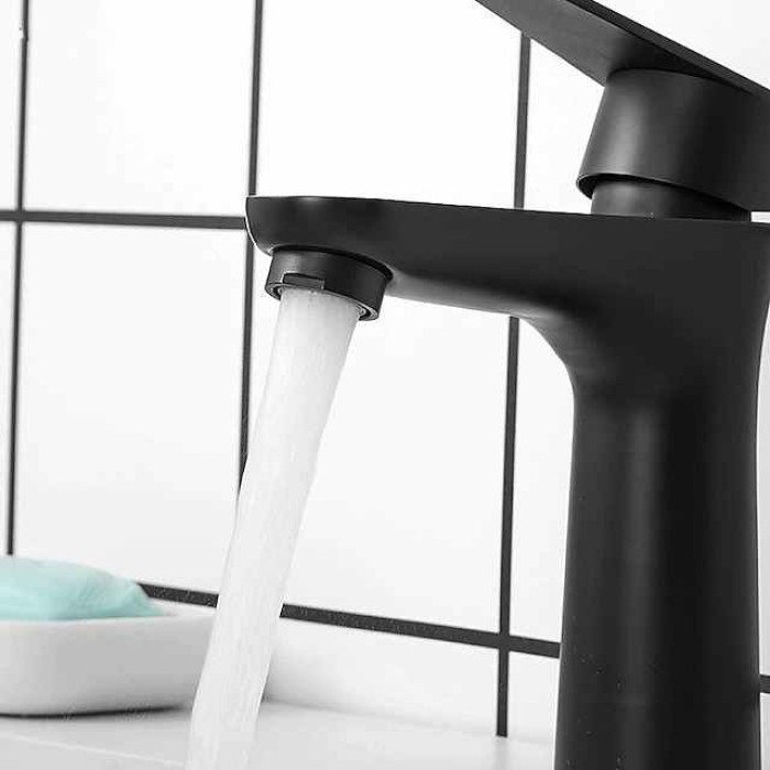 Bathroom Sink Faucet,Stainless Steel Matte Black/Nickel Brushed Single Handle One Hole Bath Taps with Hot and Cold Switch