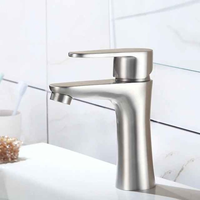 Bathroom Sink Faucet,Stainless Steel Matte Black/Nickel Brushed Single Handle One Hole Bath Taps with Hot and Cold Switch