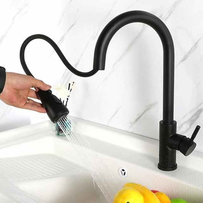 Kitchen Sink Mixer Faucet with Pull Out Spray, 360 Rotating Single Handle Pull Down Tap Nickel Brushed 304 Stainless Steel Deck Mounted Kitchen Vessel Taps