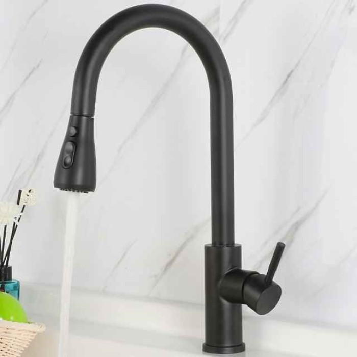 Kitchen Sink Mixer Faucet with Pull Out Spray, 360 Rotating Single Handle Pull Down Tap Nickel Brushed 304 Stainless Steel Deck Mounted Kitchen Vessel Taps