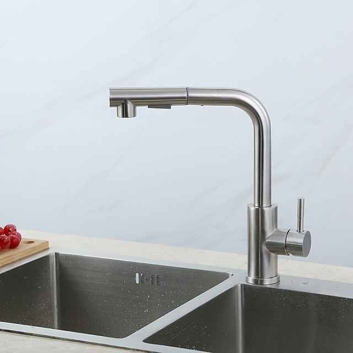 Kitchen Faucet,304 Stainless Steel Single Handle One Hole Nickel Brushed Pull-out / Pull-down / Standard Spout Centerset Minimalist / Modern Contemporary Kitchen Taps