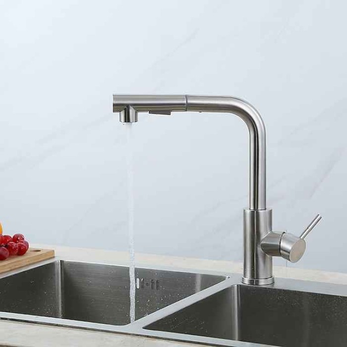 Kitchen Faucet,304 Stainless Steel Single Handle One Hole Nickel Brushed Pull-out / Pull-down / Standard Spout Centerset Minimalist / Modern Contemporary Kitchen Taps