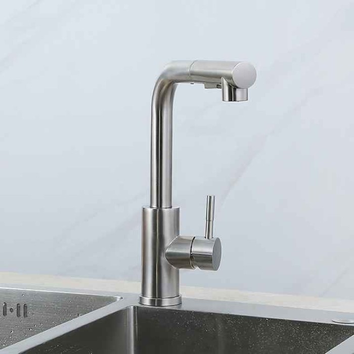 Kitchen Faucet,304 Stainless Steel Single Handle One Hole Nickel Brushed Pull-out / Pull-down / Standard Spout Centerset Minimalist / Modern Contemporary Kitchen Taps