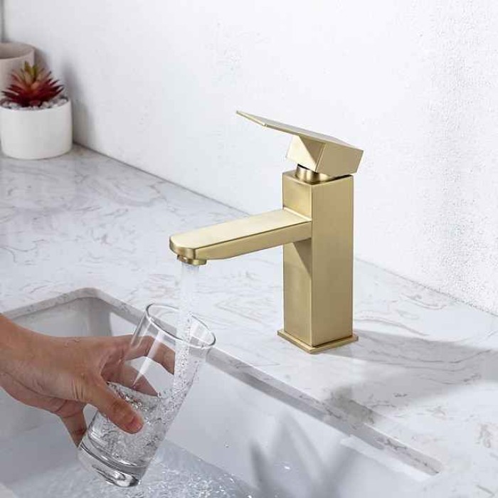 Bathroom Sink Faucet,Classic Stainless Steel Electroplated / Painted Finishes Centerset Single Handle One Hole Bath Taps