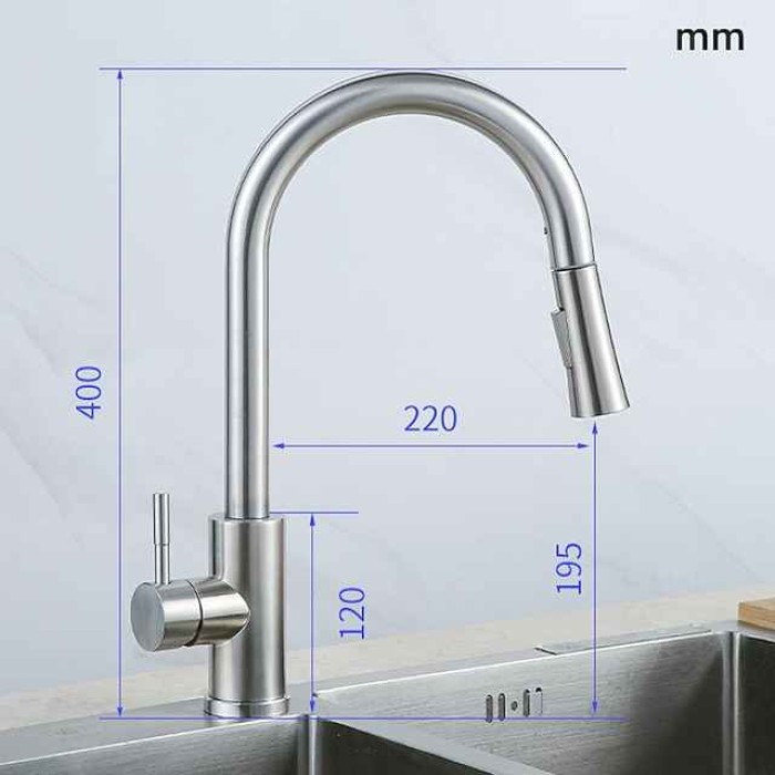 Kitchen Sink Mixer Faucet with Pull-out Spray Stainless Steel, 360 Rotating Single Handle Pull Down Kitchen Vessel Taps Deck Mounted