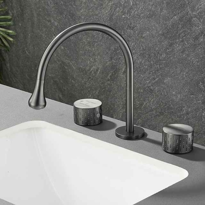 Bathroom Sink Faucet - Rotatable / Classic Electroplated Widespread Two Handles Three Holes Bath Taps