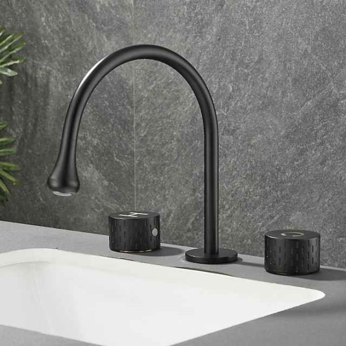 Bathroom Sink Faucet - Rotatable / Classic Electroplated Widespread Two Handles Three Holes Bath Taps