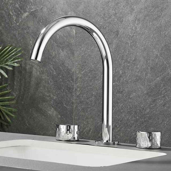 Bathroom Sink Faucet - Rotatable / Classic Electroplated Widespread Two Handles Three Holes Bath Taps