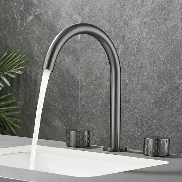 Bathroom Sink Faucet - Rotatable / Classic Electroplated Widespread Two Handles Three Holes Bath Taps